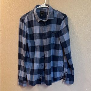 Vans Men's Navy and Light Blue Plaid Button-Down Shirt
